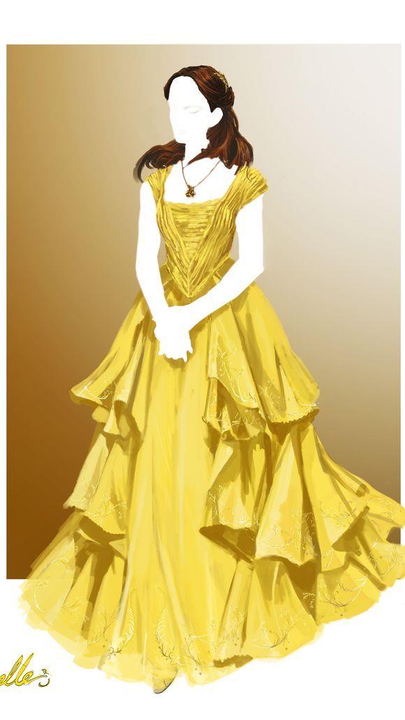 Costumi di di Jacqueline Durran per La bella e la Bestia bozzetto abito giallo